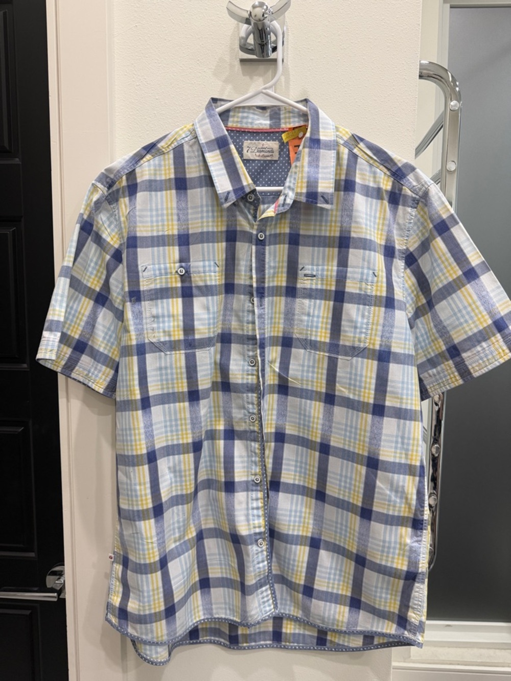 7 Diamonds Short-Sleeve Plaid Button-Down Shirt in Blue & Yellow